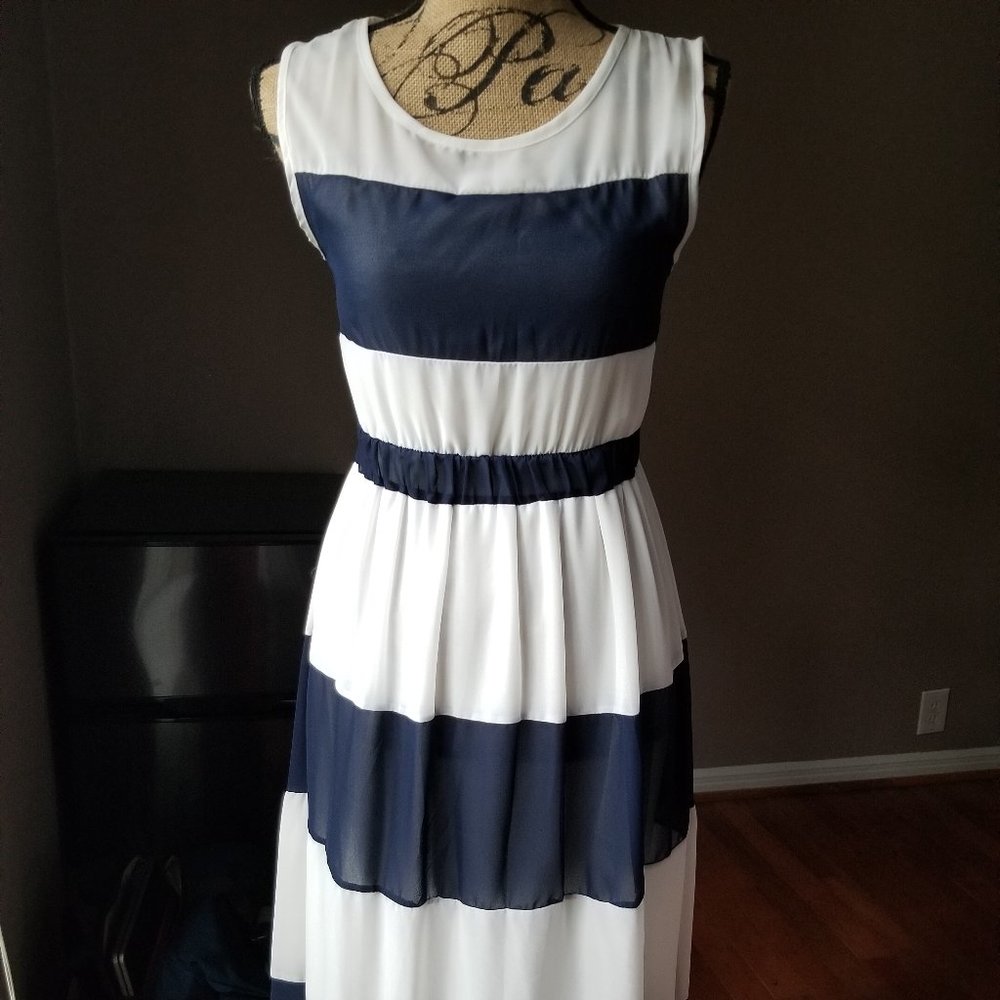 Nautical sleeveless crewneck midi dress